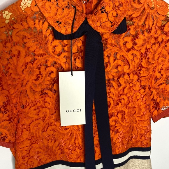 Gucci Classic Lace Dress Orange/Ochre SIZE 42 NWT - Picture 4 of 12